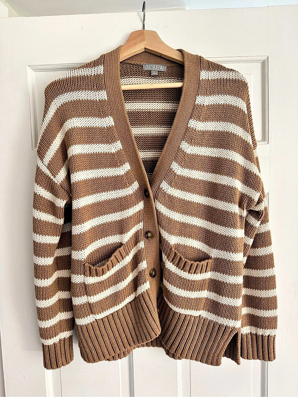 J.Crew Heritage Cotton Relaxed Cardigan in Camel Natural, Size Small, Like New
